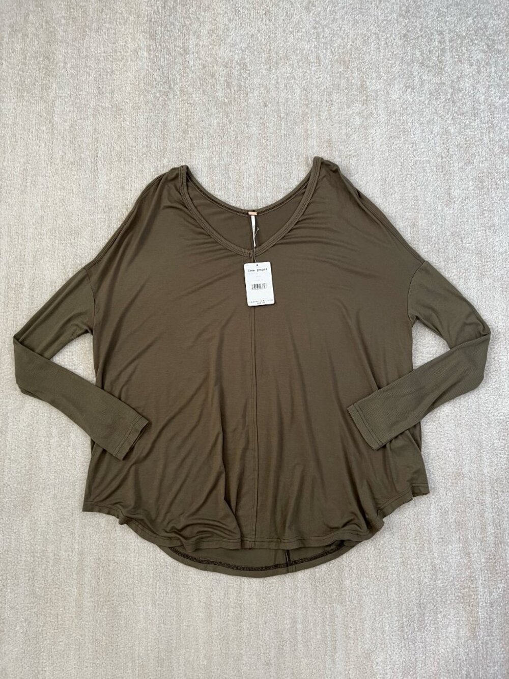 NWT Free People Moonshine Tunic Knit Top S Green Oversized V-Neck